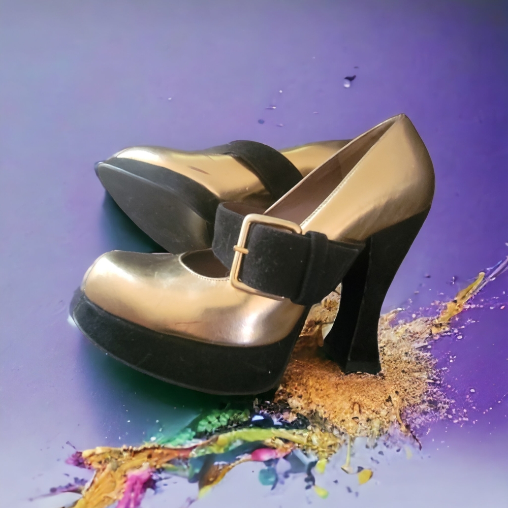 Gold and Black Platform Heels